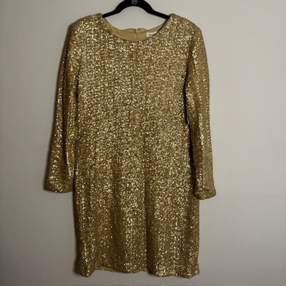 Coldwater Creek Gold Sequin Long Sleeve Dress Size 16 NEW!!!
